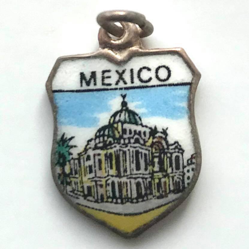 Mexico - Palacio de Bellas Artes - Vintage Silver Plate Enamel Travel Shield Charm